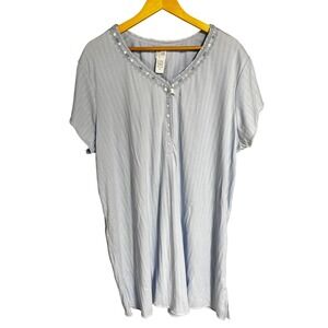 Aria Womens Light Blue Ribbed Nightgown 3X Short Sleeve Embroidered A190151T NWT